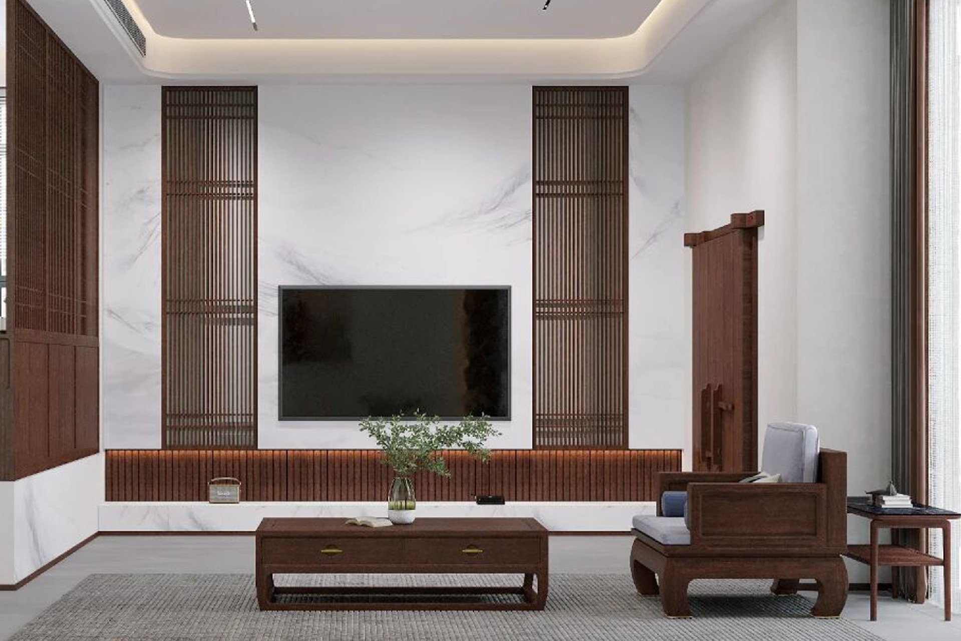 設計案例|多材混搭打造現代東方大宅，文化氣韻與生命質感共生